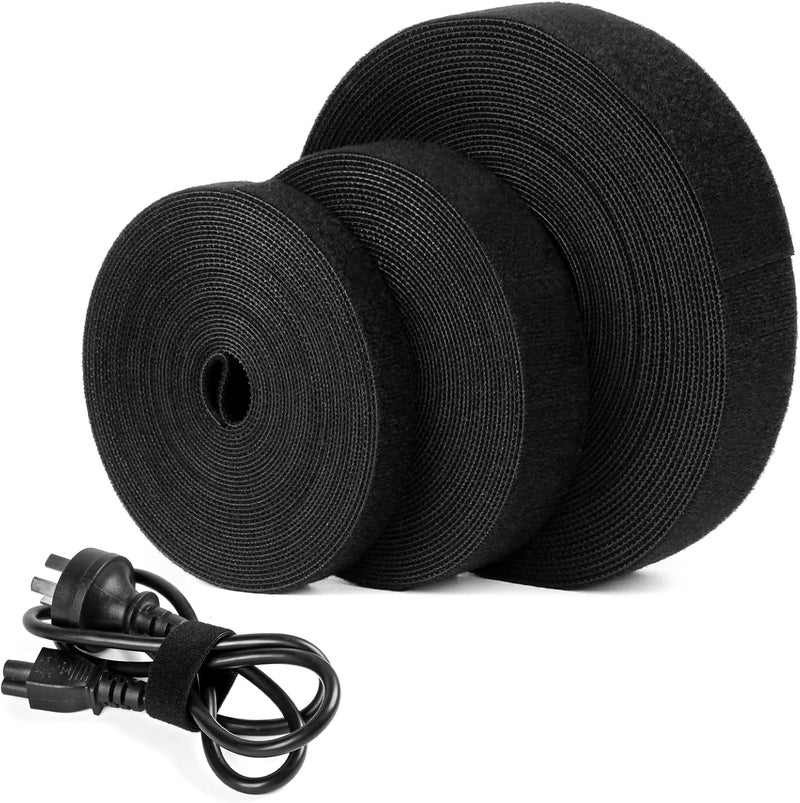 Oneleaf Hook and Loop Roll Reusable Fastening Cable Ties, Free Cutting Multi-Purpose Cable Management Tape，Black Heavy Duty Wire Management for Home and Office - Image 1